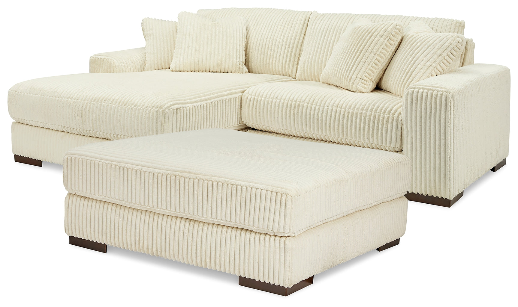 Side view of Lindyn Ivory 2-Piece Sectional Sofa with Ottoman