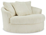 Lindyn Ivory Velvet Oversized Swivel Accent Chair angled view