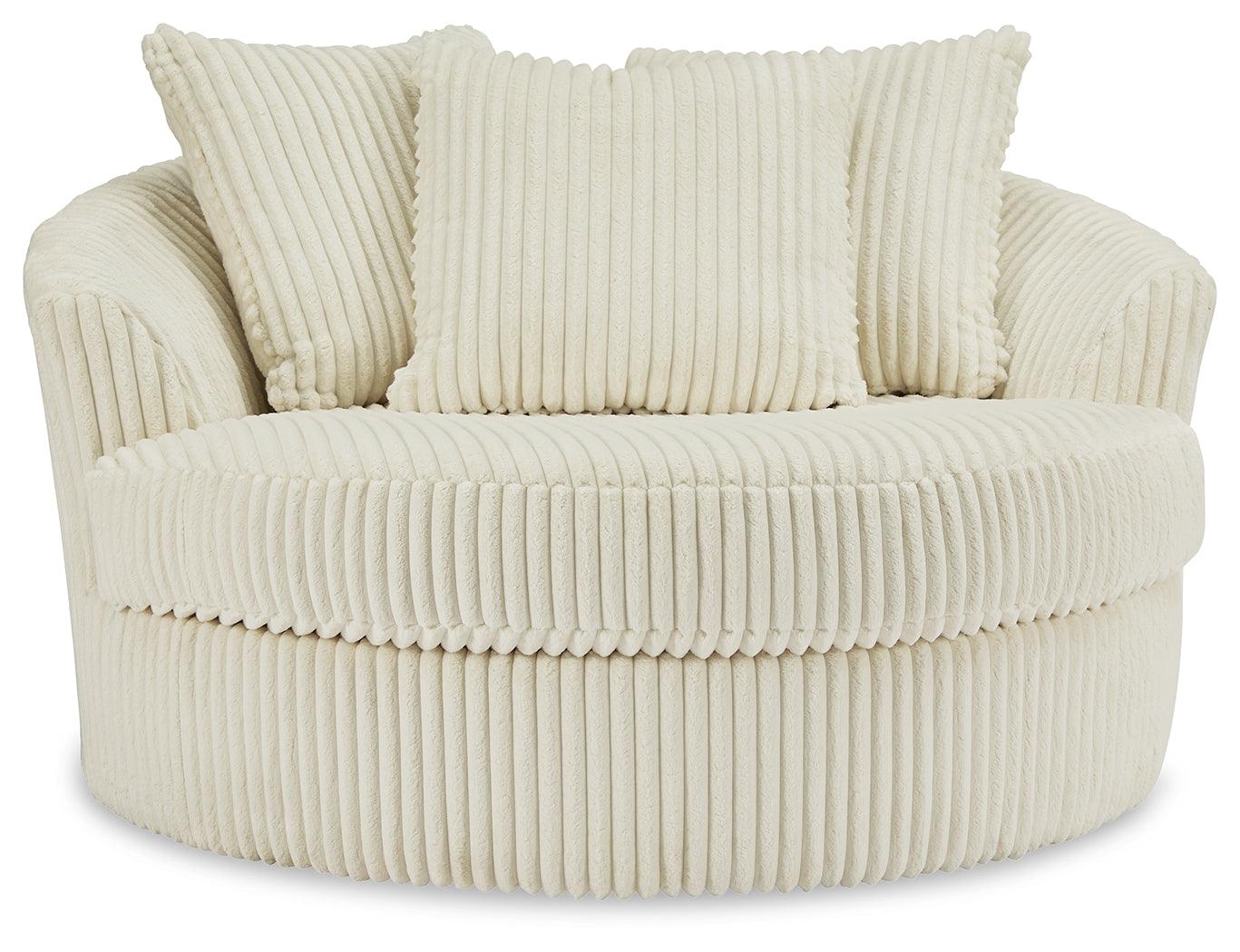 Lindyn Ivory Velvet Oversized Swivel Accent Chair head-on view