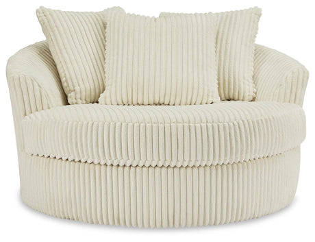 Lindyn Ivory Velvet Oversized Swivel Accent Chair head-on view