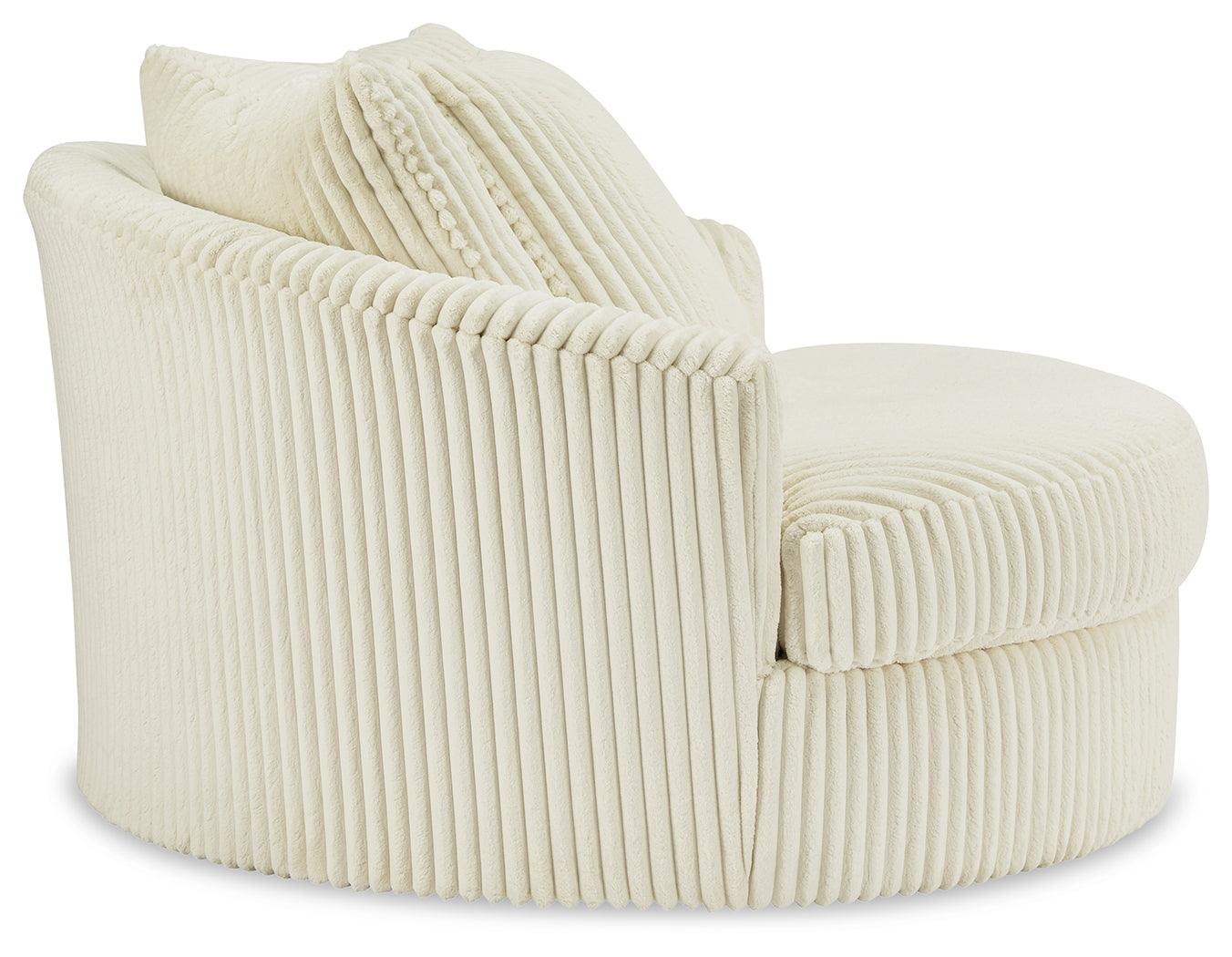 Lindyn Ivory Velvet Oversized Swivel Accent Chair side view