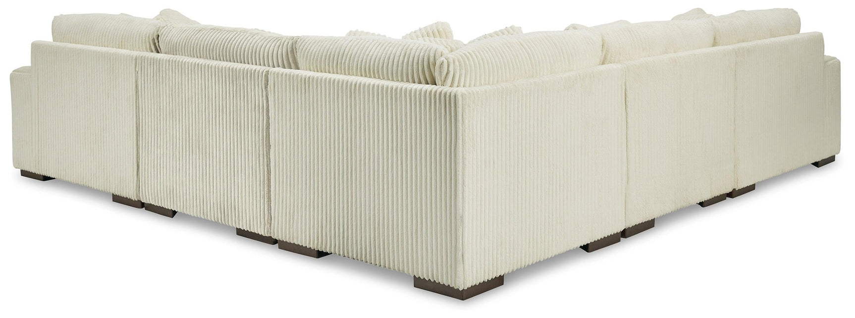 Close-up detail of Lindyn Ivory 5-Piece Sectional Sofa upholstery and frame