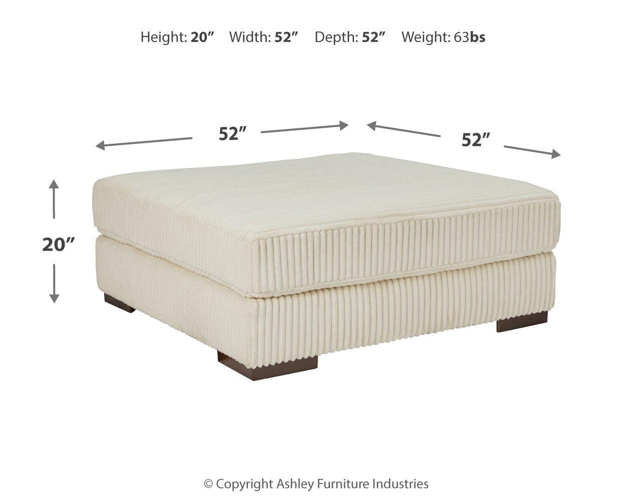 Dimension illustration showing 52 inches square ottoman
