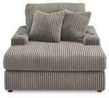 Lindyn Fog Velvet Chaise head-on view