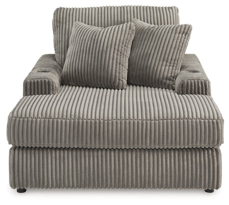 Lindyn Fog Velvet Chaise head-on view