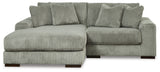 Close-up detail of fabric and design of Lindyn Fog Sectional Sofa