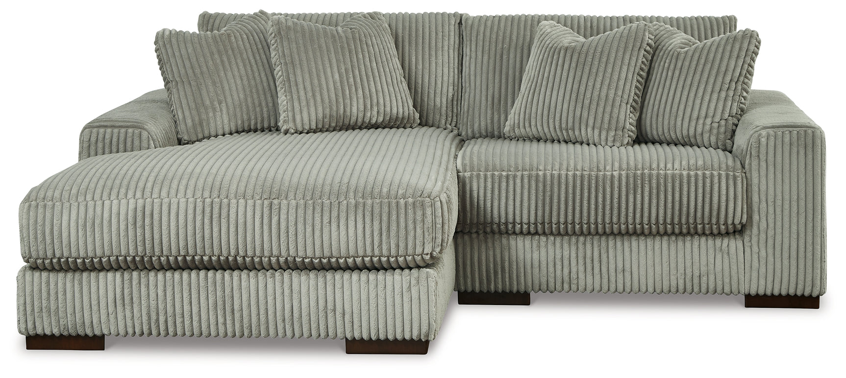 Close-up detail of fabric and design of Lindyn Fog Sectional Sofa