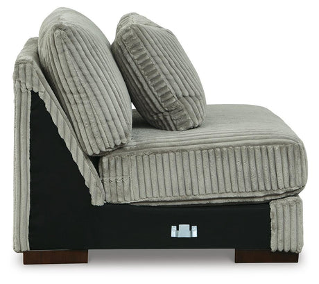 Detail view focusing on sectional upholstery