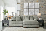 Living room view with Lindyn Fog Sectional Sofa and Ottoman