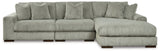 side angle of Lindyn Fog Velvet 3-Piece Sectional with chaise