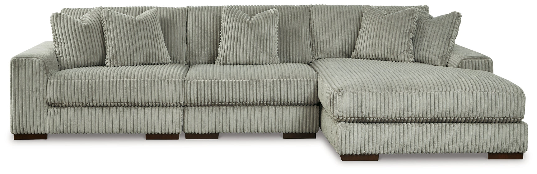 side angle of Lindyn Fog Velvet 3-Piece Sectional with chaise