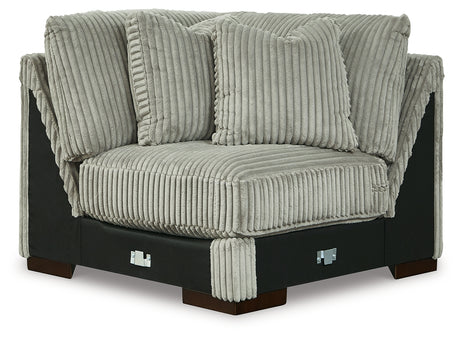 Room view showing Lindyn Fog Velvet 4-Piece Sectional Sofa with Chaise
