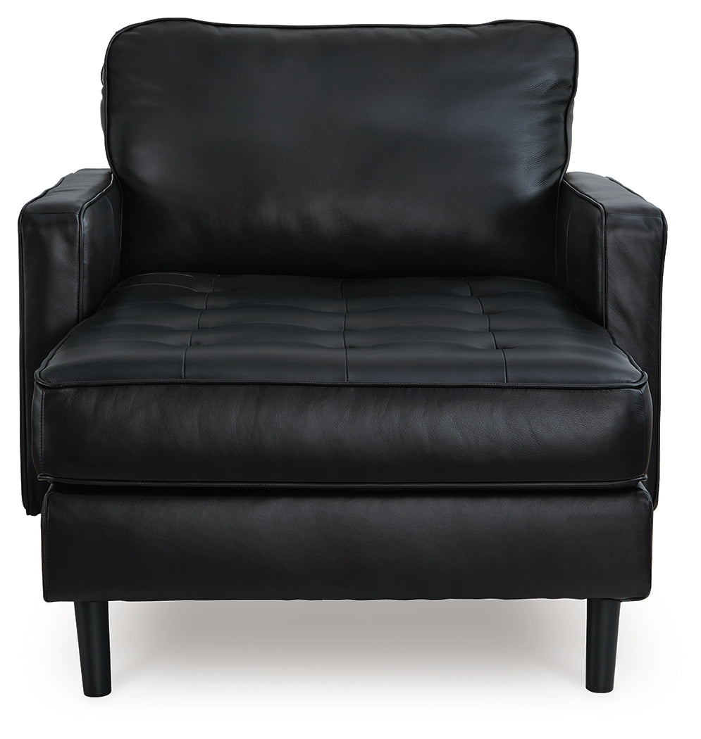 Bryceview Onyx leather chaise front view with attached back cushions