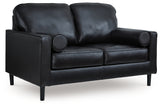 Bryceview Onyx leather match loveseat angled side view