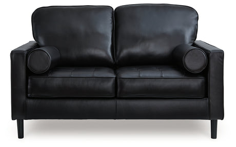 Bryceview Onyx leather match loveseat front view