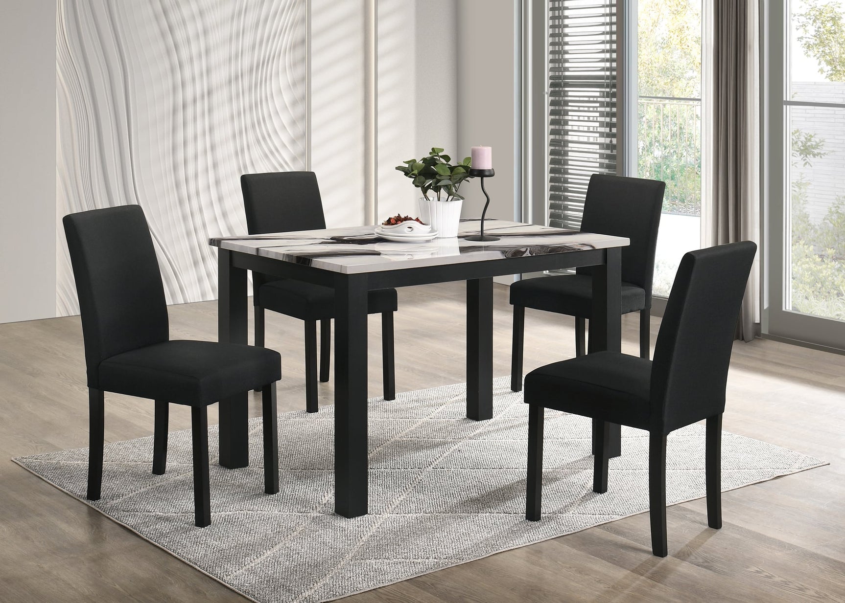 Resia Brown Marble Dining Set With Table And 4 Side Chairs from Decor Furniture