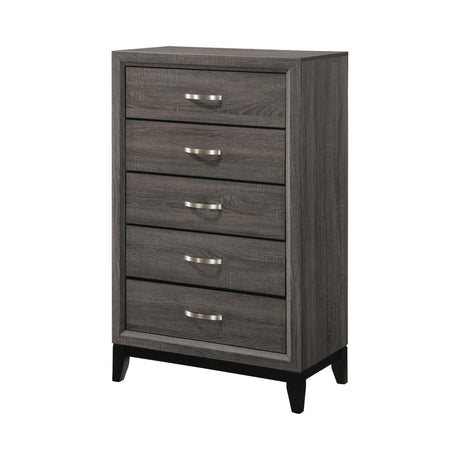 Watson Queen Bed Grey Oak and Black - Side angle highlighting wood grain