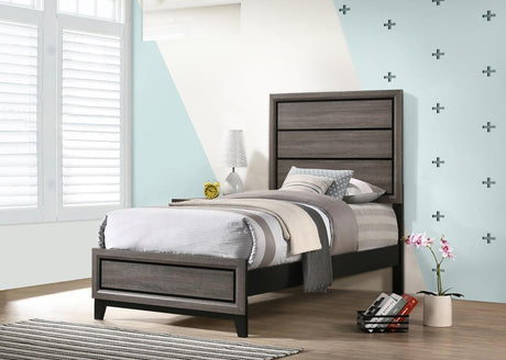 Watson Twin Panel Bed Grey Oak with panel headboard front view