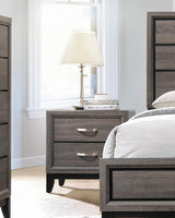 Watson 2-Drawer Nightstand in Grey Oak and Black showing front angle