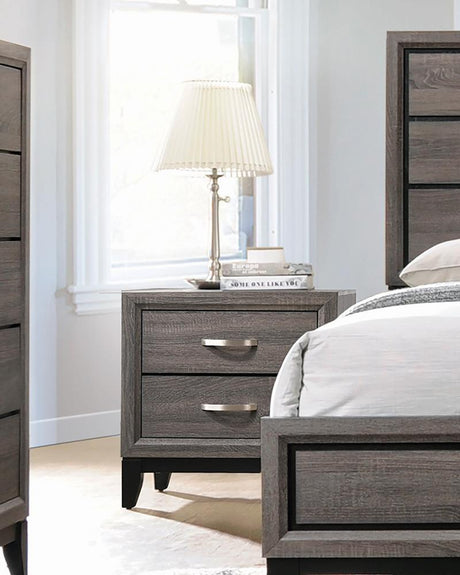 Watson 2-Drawer Nightstand in Grey Oak and Black showing front angle