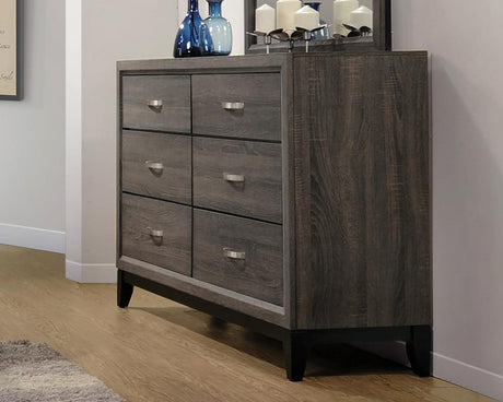 Watson 6-Drawer Dresser front view in grey oak and black