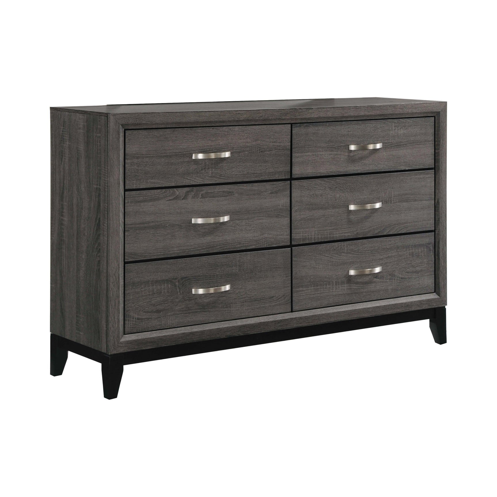 Watson 5-Drawer Chest Grey Oak and Black detail of tapered legs