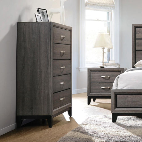 Watson 5-Drawer Chest Grey Oak and Black front view