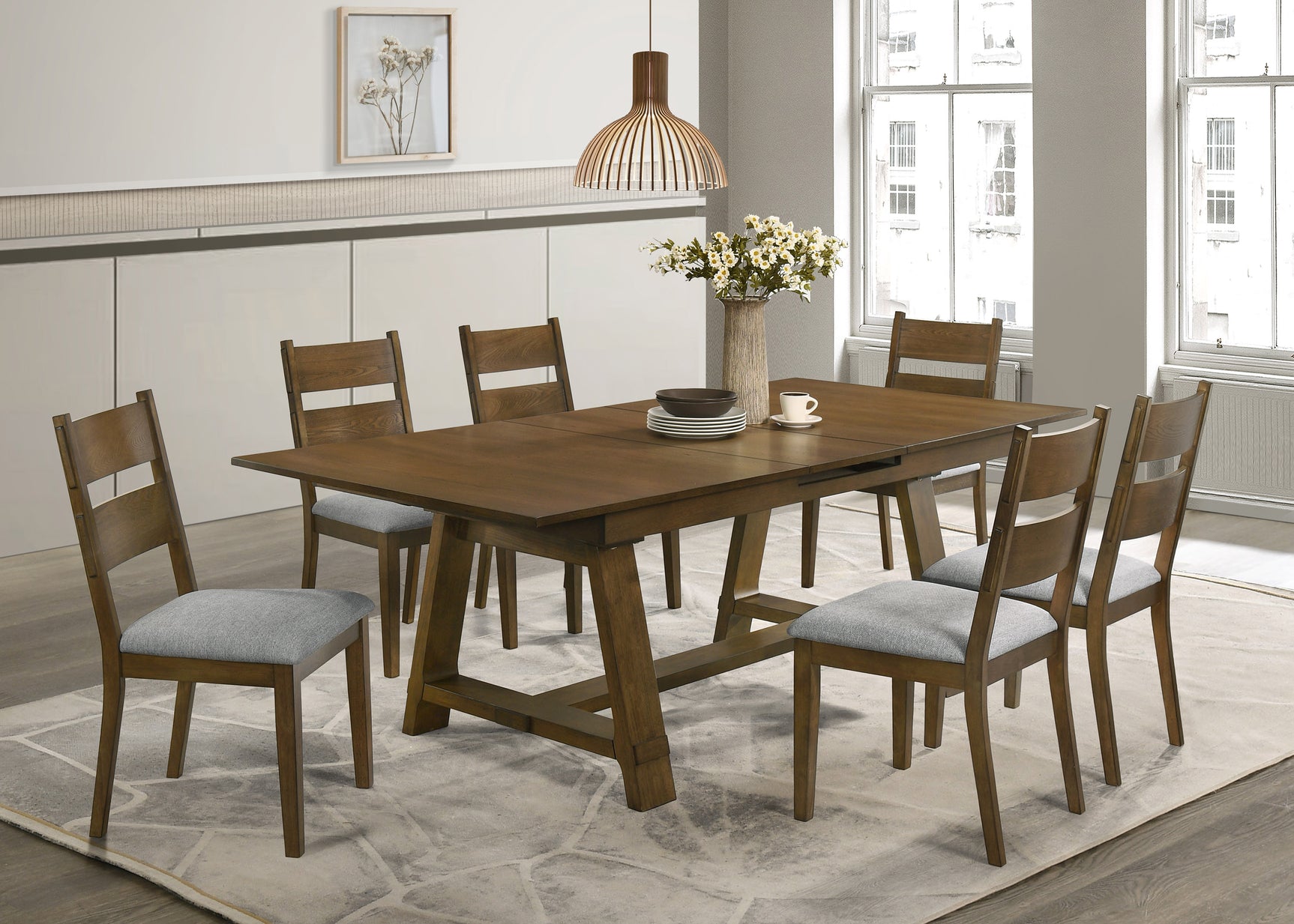 Everly Brown Gray Extendable Dining Room Set room view