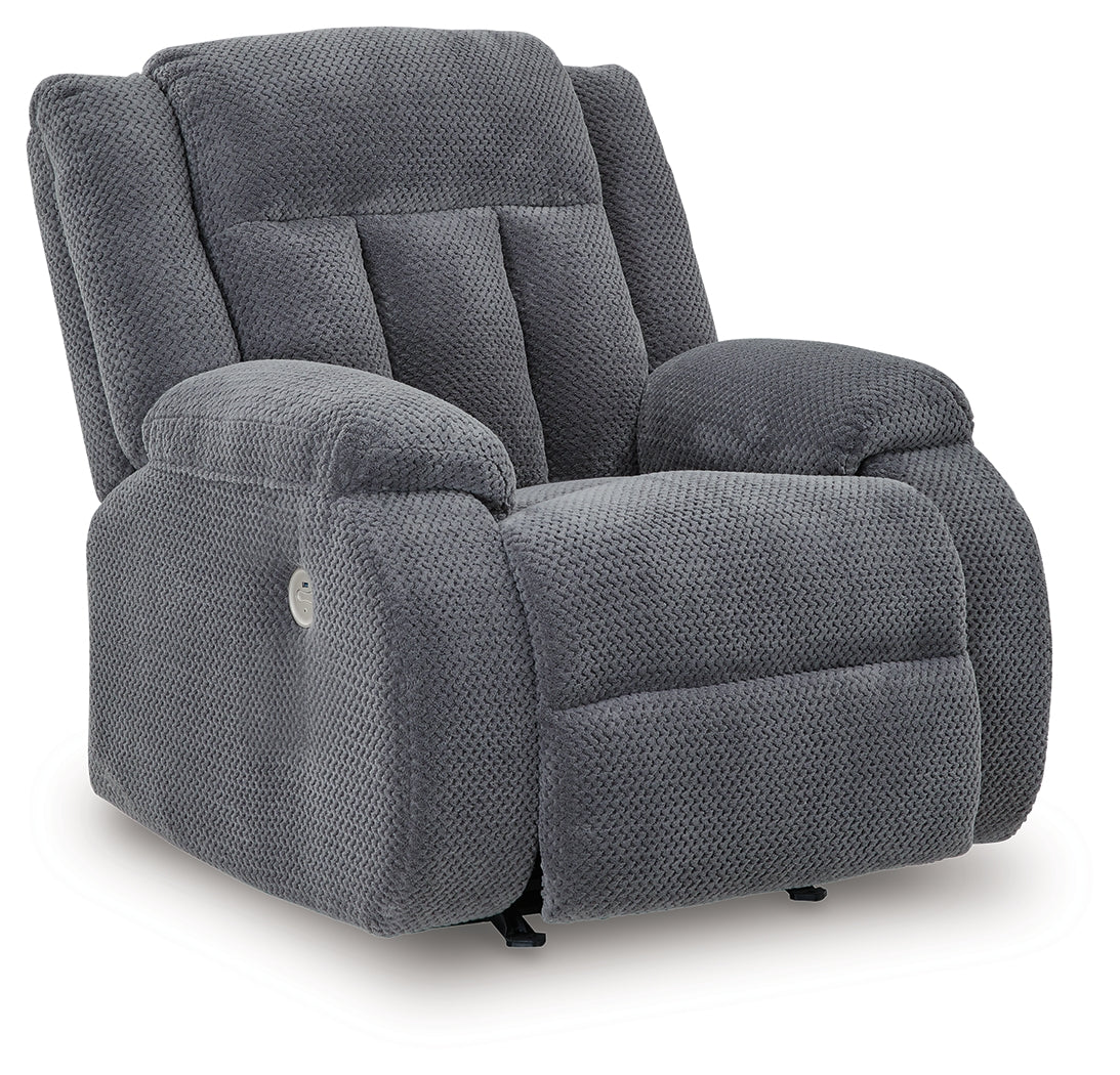 Observation Steel Velvet Power Recliner side view