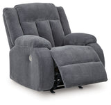 Observation Steel Velvet Power Recliner reclining position