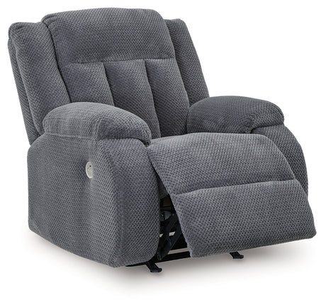 Observation Steel Velvet Power Recliner reclining position