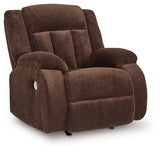 Side view of Observation Chocolate Velvet Power Recliner showing profile