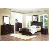 Edina Youth Full Upholstered Panel Bed angled view highlighting tufted headboard and drawers