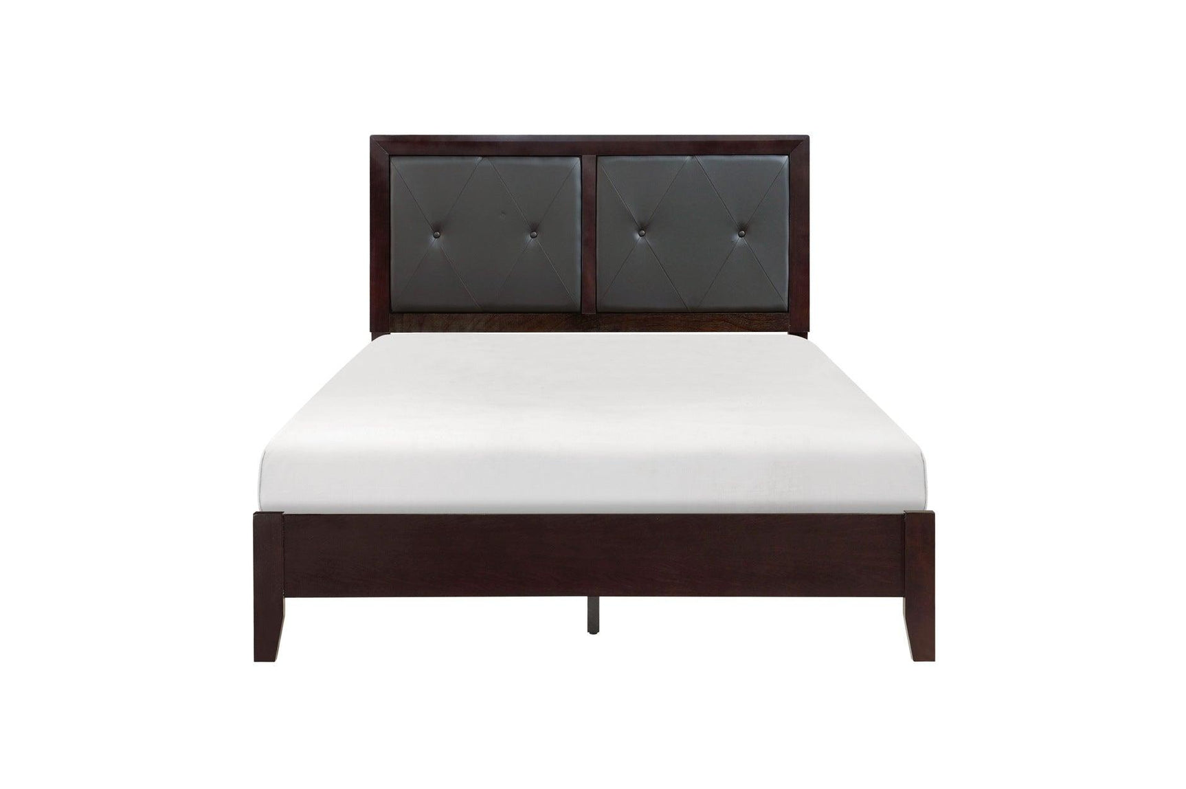 Bedroom view of Edina Espresso Faux Leather Tufted Platform Bed