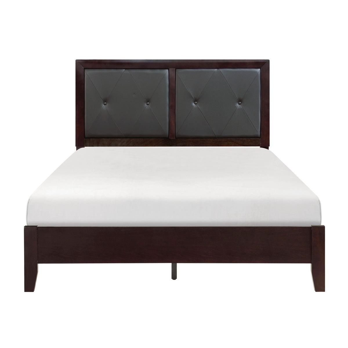 Edina Black Faux Veneer Engineered Wood Faux Leather Upholstered Tufted Headboard Queen Panel Bed - Ella Furniture