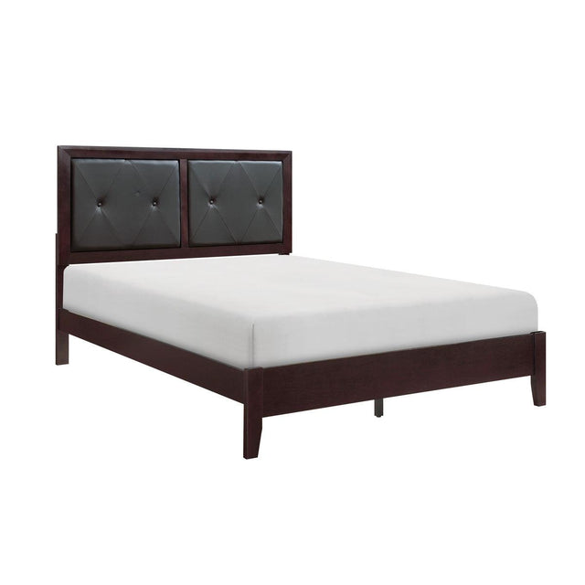 Side view of Edina Espresso Tufted Faux Leather Upholstered Queen Bed