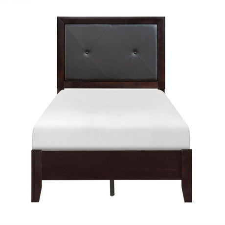 Edina Black Faux Leather Tufted Twin Bed front angle