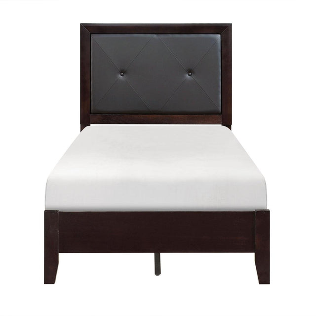 Edina Black Faux Wood Veneer, Wood And Engineered Wood Faux Leather Upholstered Tufted Twin Bed - Ella Furniture