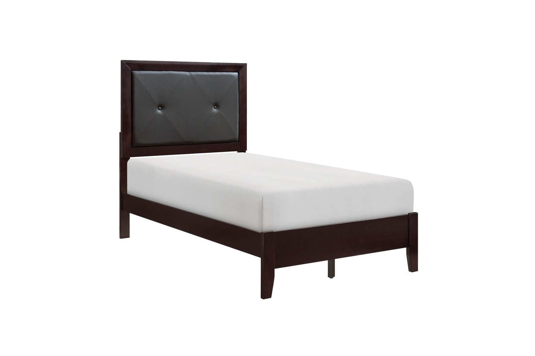 Side view of Edina Espresso youth bedroom bed with tufted headboard