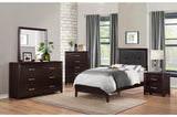 Side view of Edina Espresso Faux Leather Tufted Platform Bed