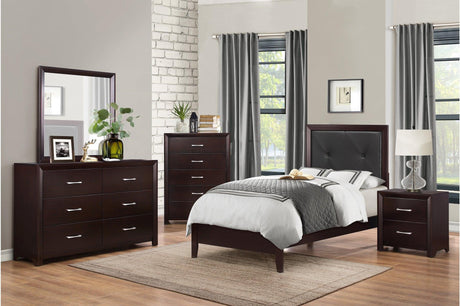 Edina Espresso youth bedroom set angled view showing tufted faux leather headboard