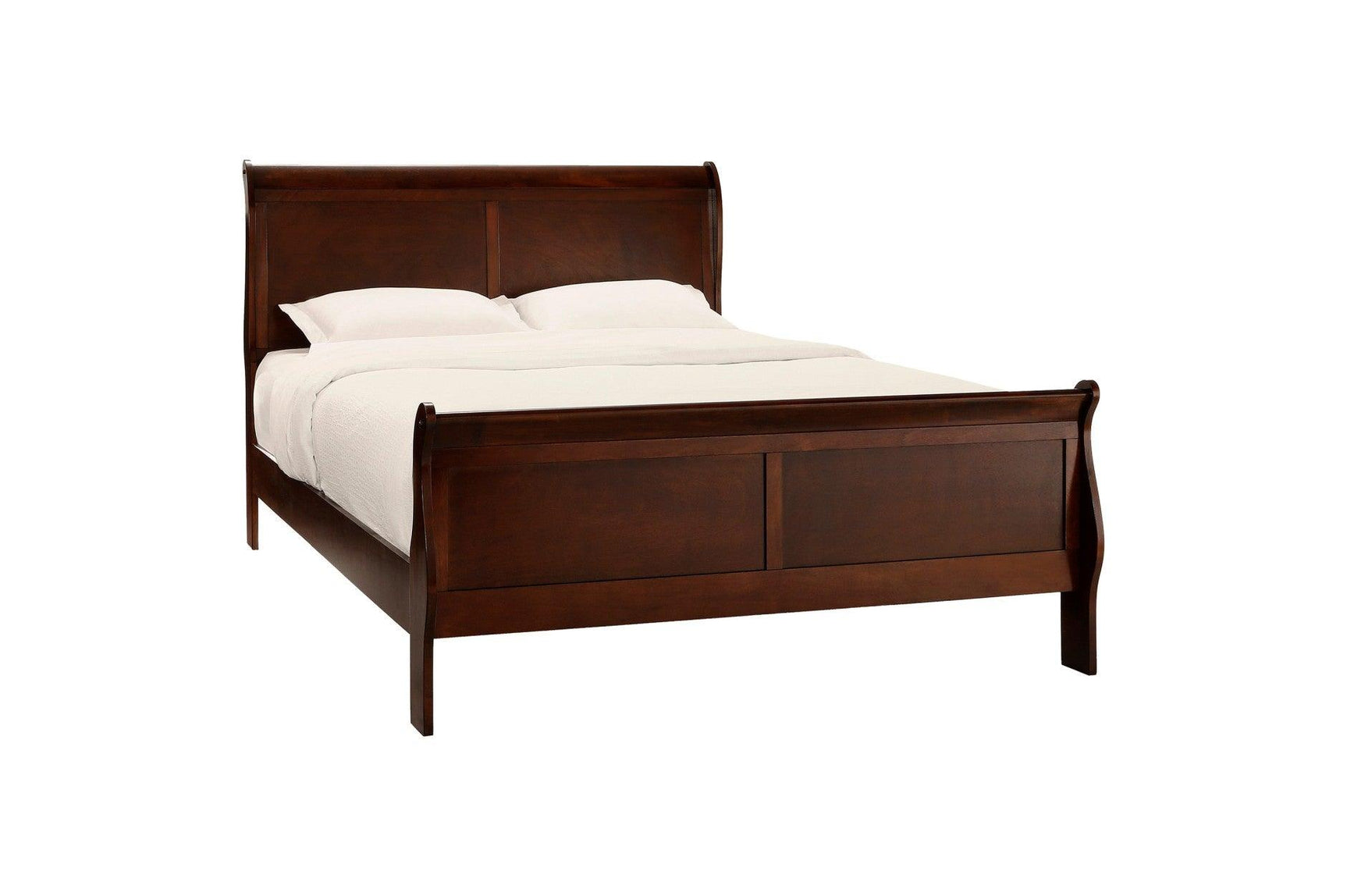 Side view of Mayville Burnished Brown Cherry Panel Bedroom Set bed