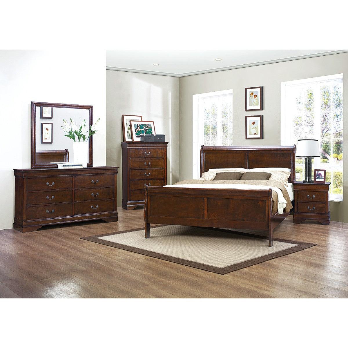 Mayville brown cherry king panel bed angled view