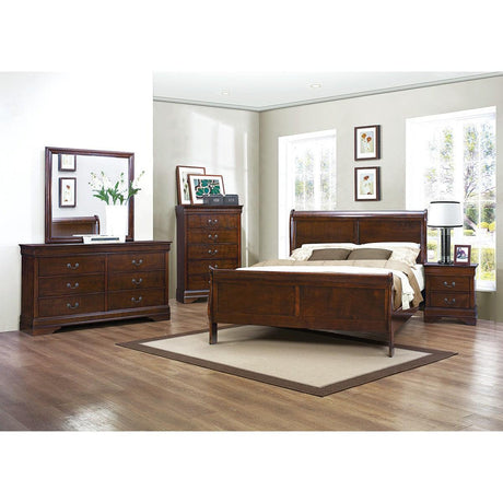 Mayville brown cherry king panel bed angled view