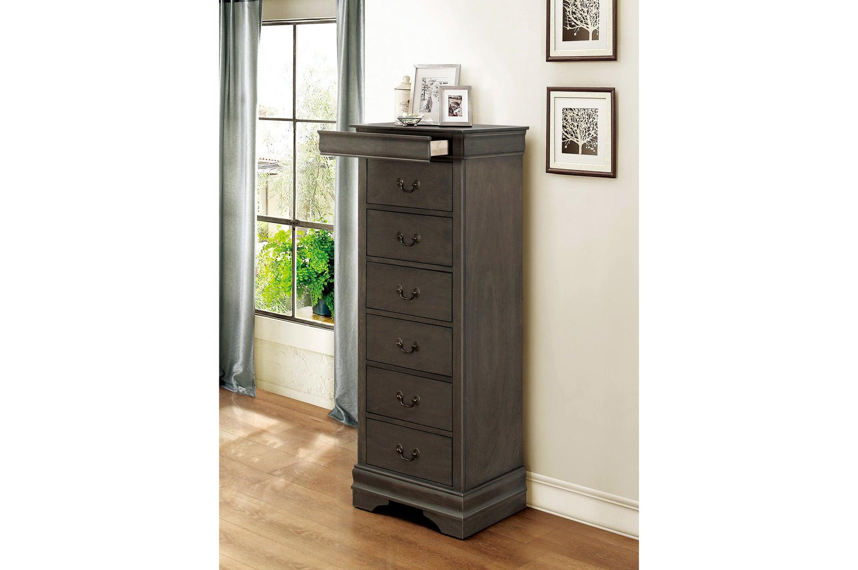 bedroom view of Mayville Stained Gray Sleigh Bedroom Set bed