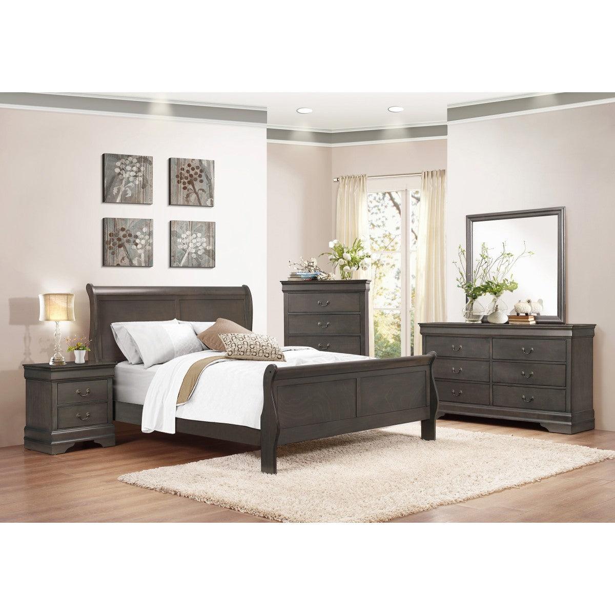 Mayville Stained Gray King Sleigh Bed headboard detail
