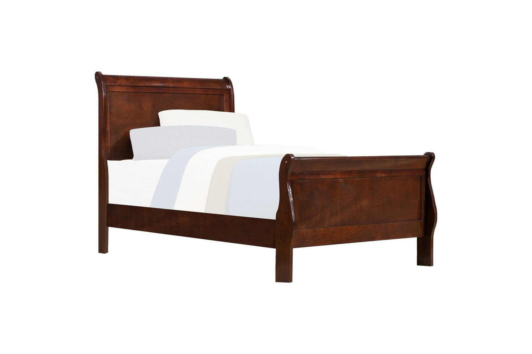 Bedroom view of Mayville Burnished Brown Cherry Panel Bedroom Set bed