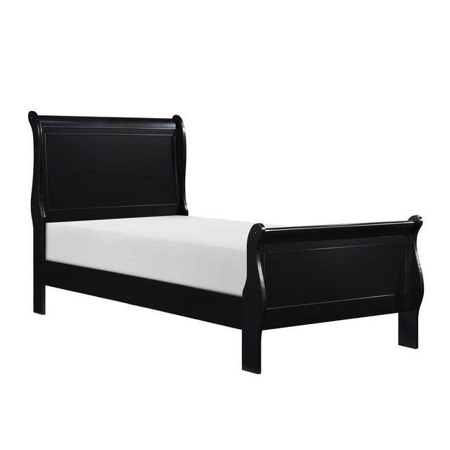 Mayville Black modern traditional youth twin sleigh bed, side view