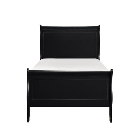 Mayville black twin sleigh bed angled view