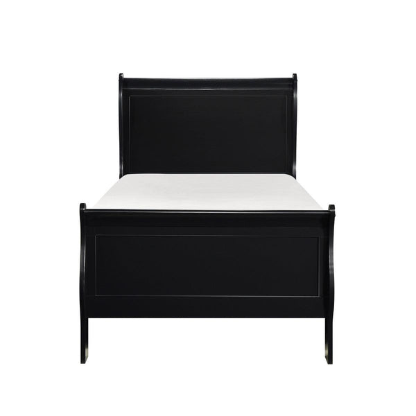 Mayville black twin sleigh bed angled view